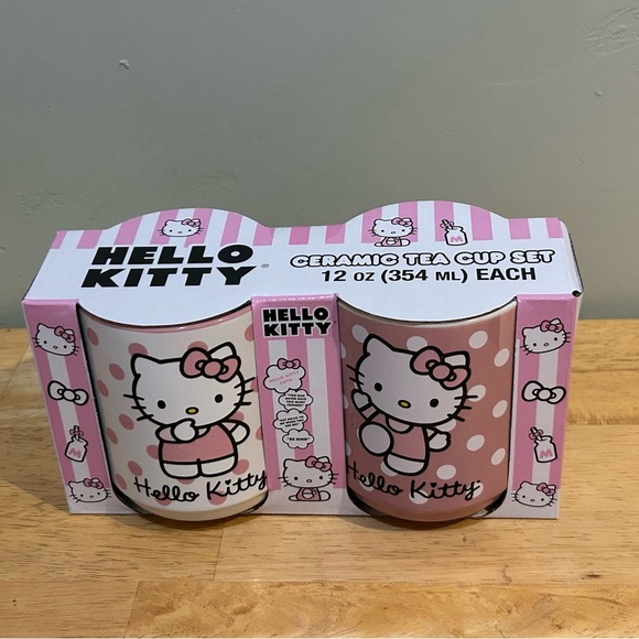 Hello Kitty Pink & White Polka Dot Ceramic TeaCup Set Made By Sanrio. New In Box - Picture 3 of 6